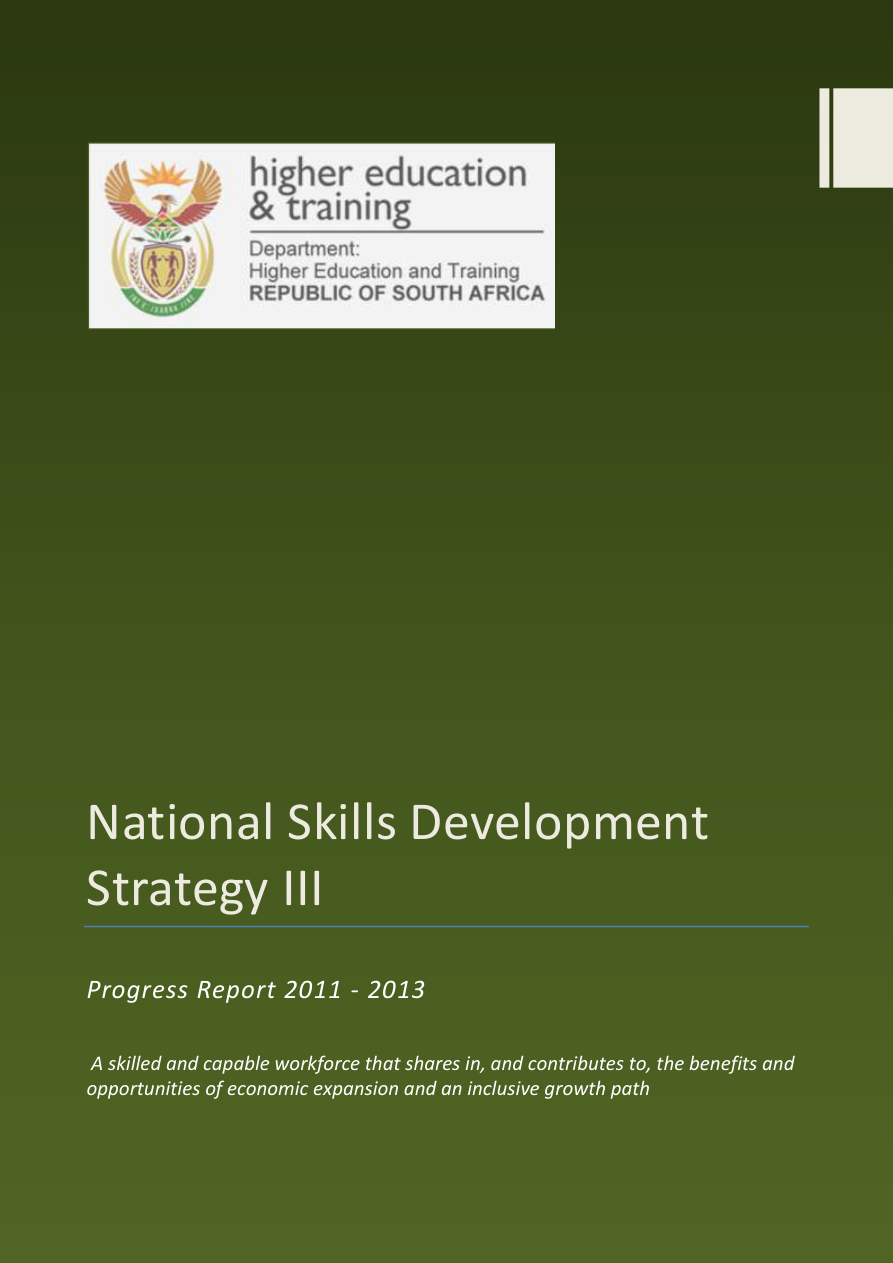 Cover for Department Of Higher Education and Training (2013) NSDS III progress report.